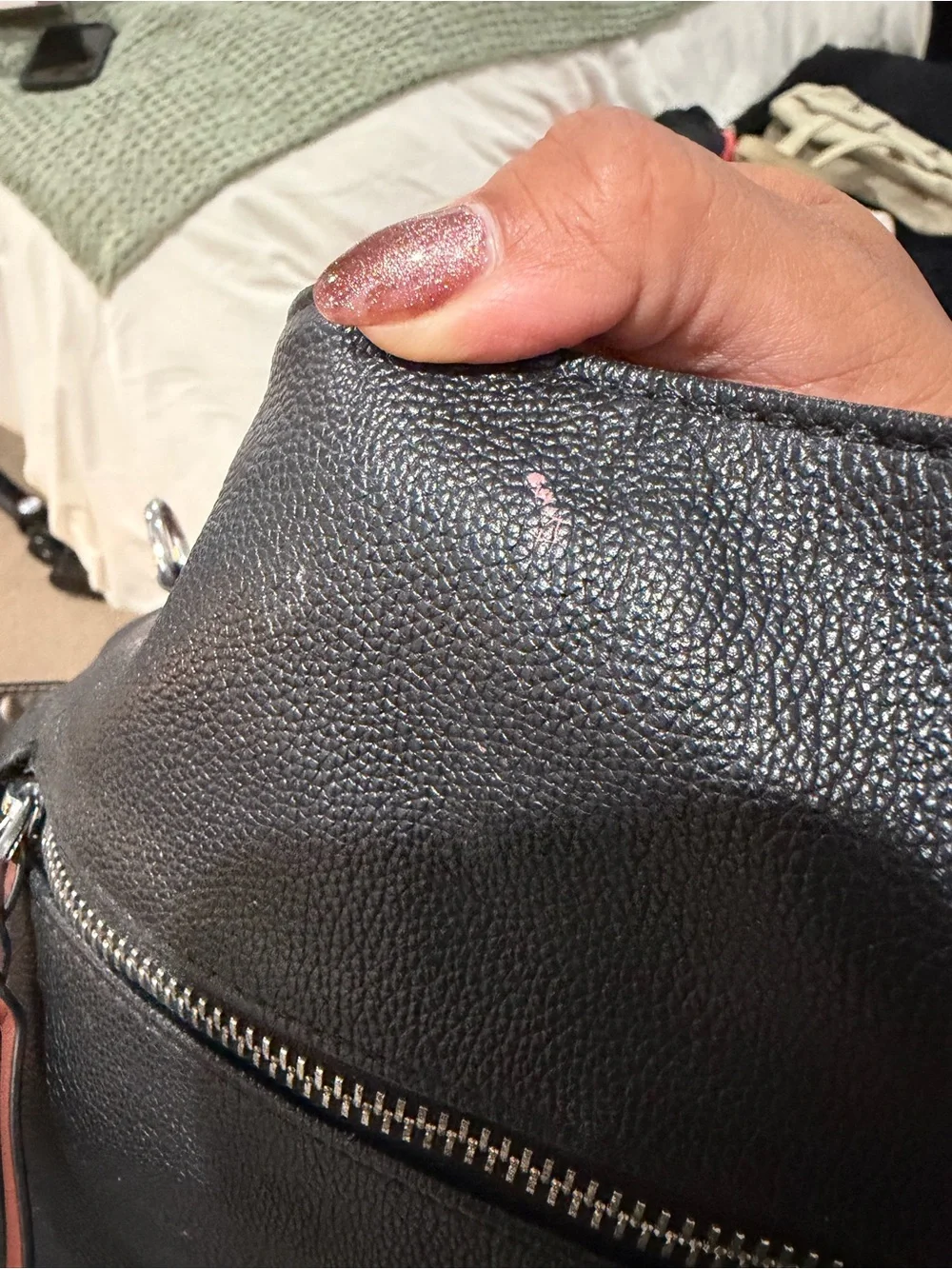Sleek Black Leather Shoulder Bag with Brown Strap